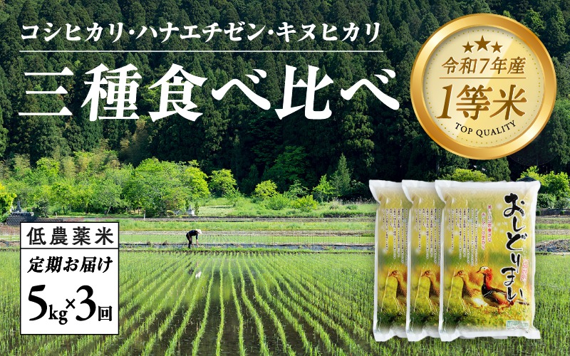 【令和7年産新米！】【3ヶ月連続お届け】令和7年産 おしどり米 3種類食べ比べ定期便 5kg × 3回 計15kg